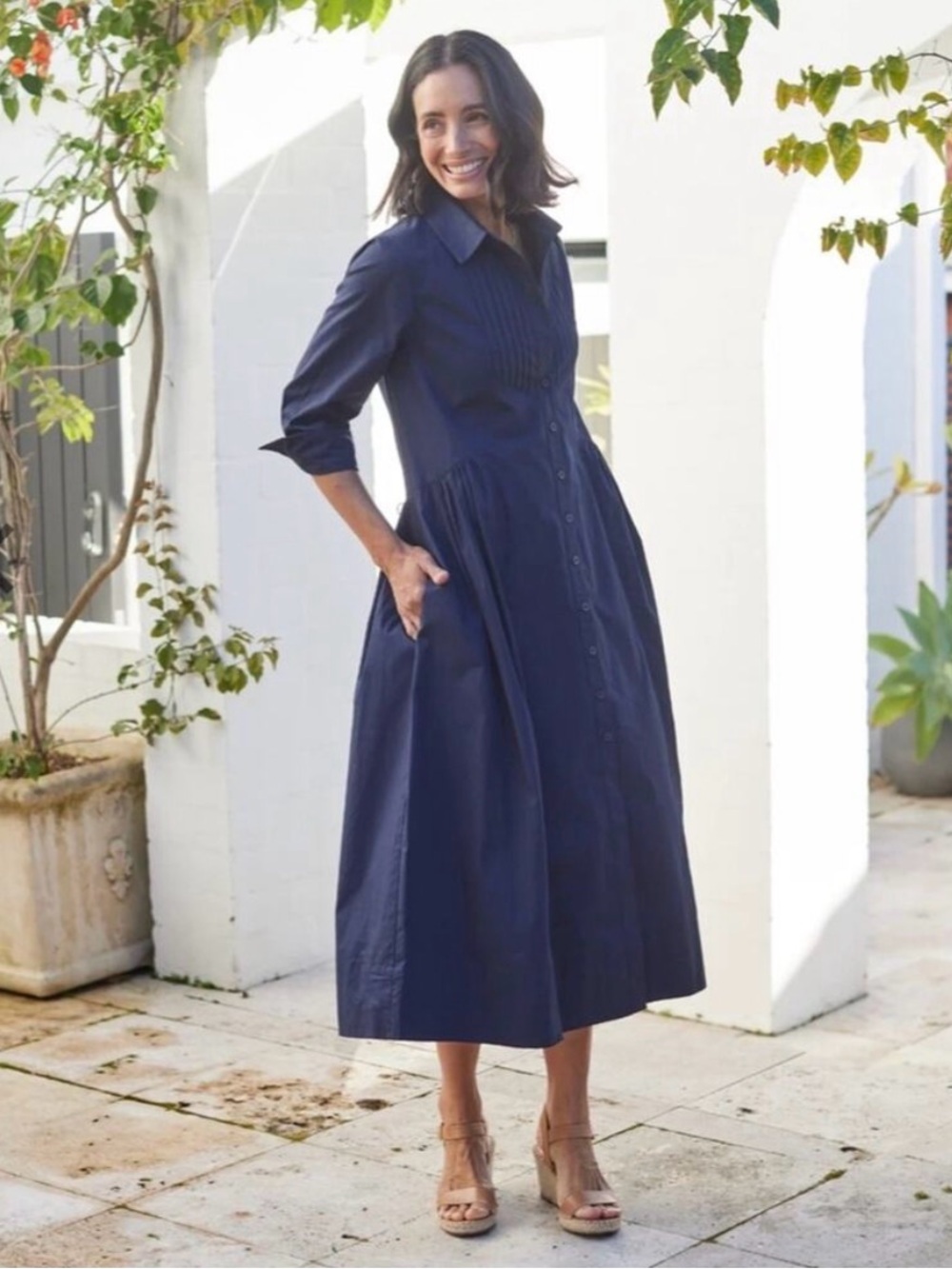 Maye Susie Poplin Cotton Shirtdress in French Navy NWT Size XL